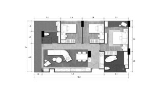 Планировка квартиры 3 спальни в ЖК Wyndham Fantasea Condo Chalong № 11008