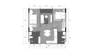 Apartment floor plan, 2 bedrooms in Wyndham Fantasea Condo Chalong No. 11006